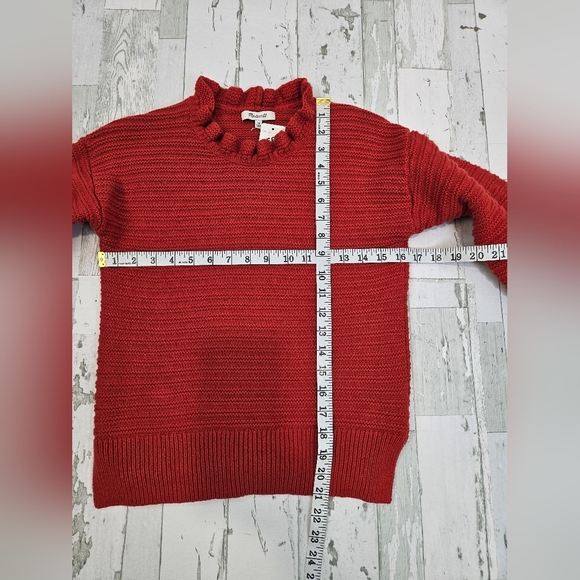 Madewell Womens Cotton Merino Wool Sweater Xsmall Ruffle Neck Red Textured - Picture 5 of 12